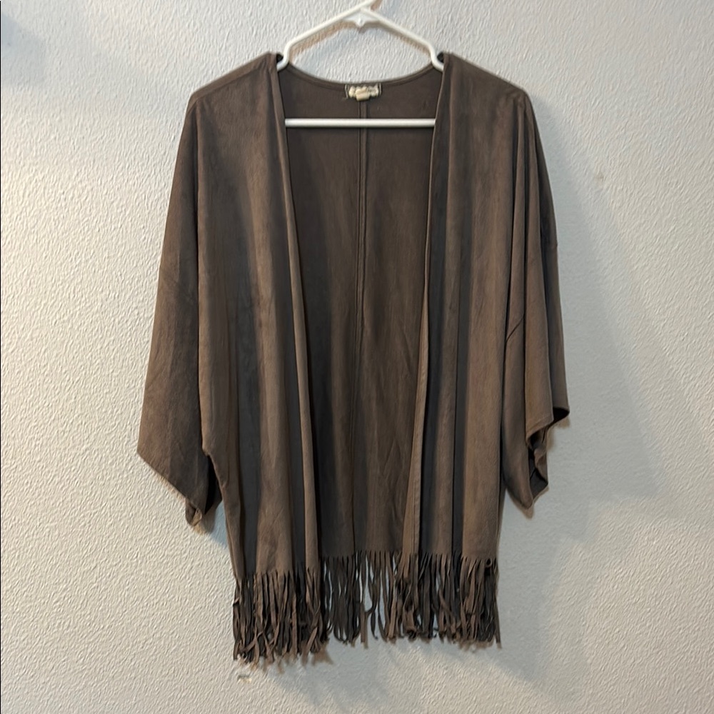 Eyeshadow Gray Fringe Bottom Cardigan